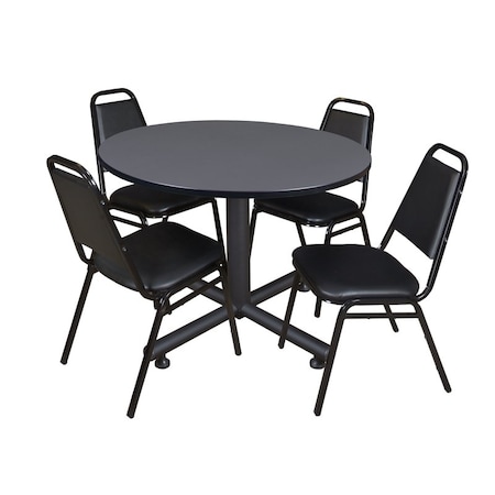 Kobe Kobe Round Table & Chair Set, Wood, Metal, Vinyl Top, Grey TKB48RNDGY29BK